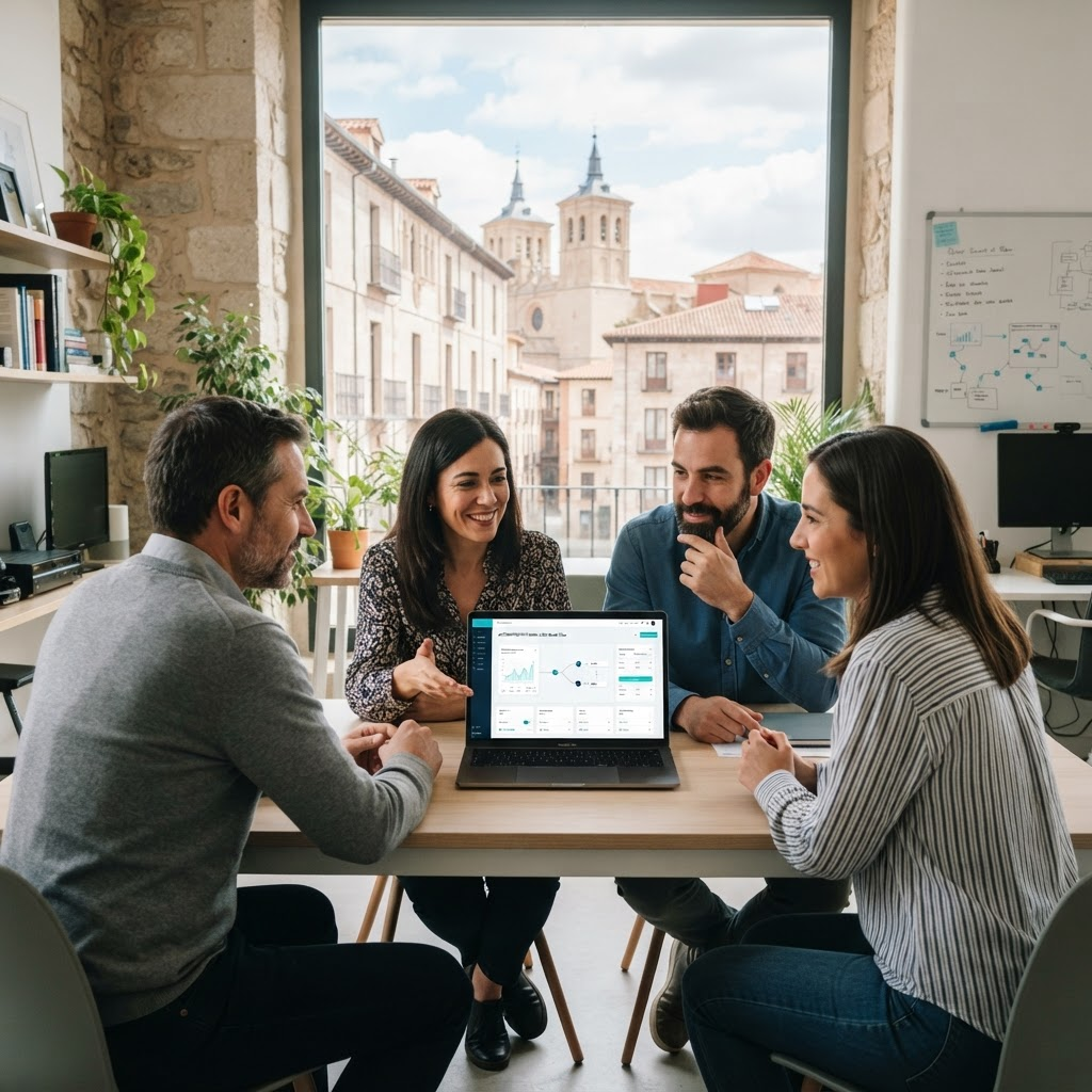 Equipo de una pyme de Valladolid trabajando con automatización e inteligencia artificial